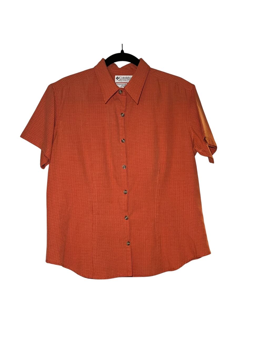 Columbia GRT Trekking Travel Outdoor Plaid Short Sleeve Button Up Shirt Orange L